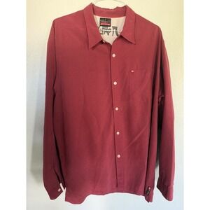Quiksilver Mens Long Sleeve Button Up Shirt Red Micro Check Plaid 2XL T109747